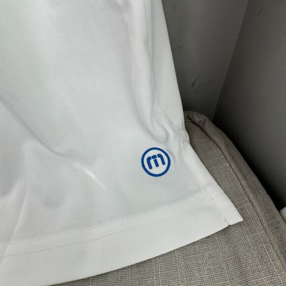 TravisMathew Men’s XL Golf Polo Shirt White Blue Logo & Stitching Cotton Blend - Picture 7 of 7